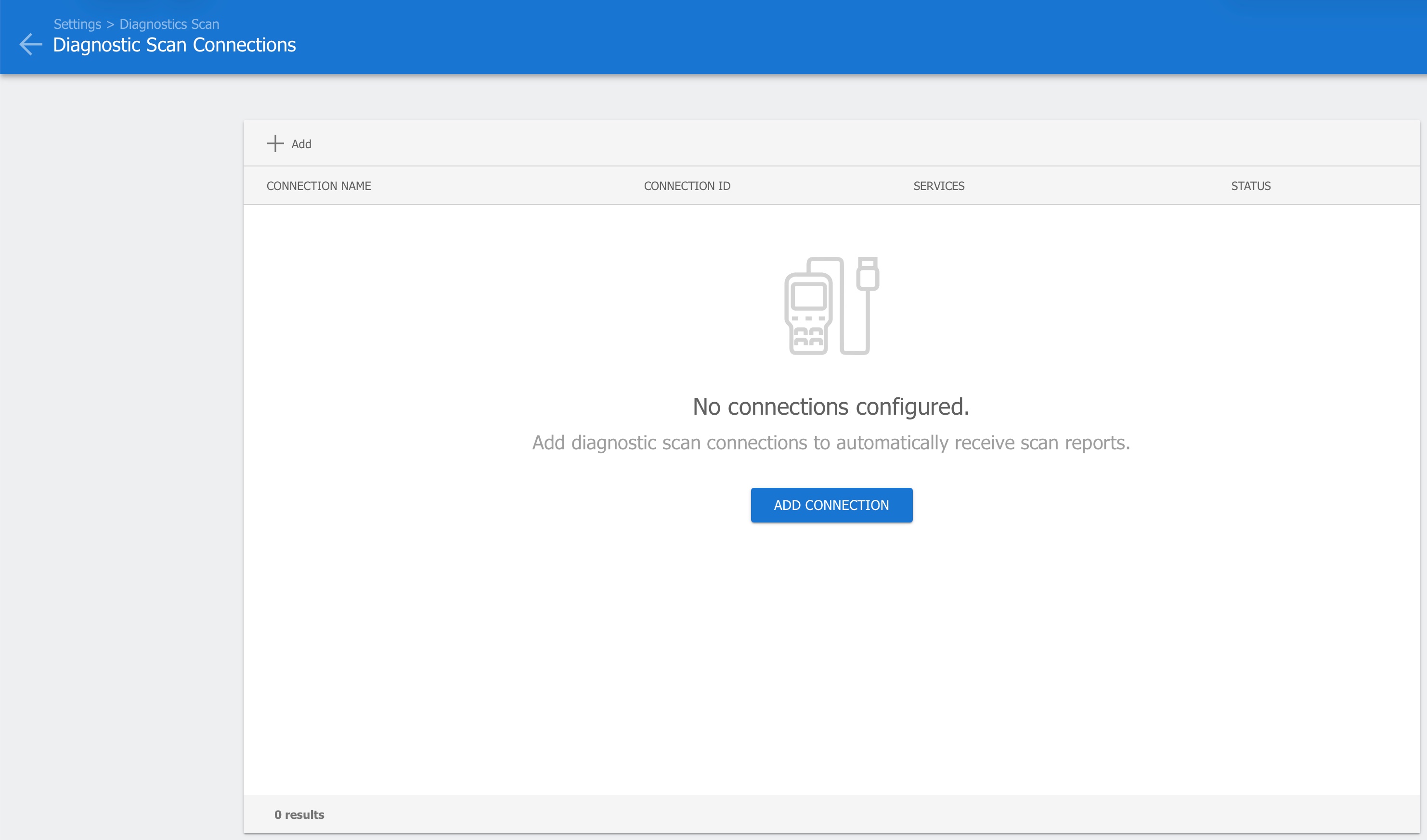 Diagnostic Scan Connections page in CCC ONE with the Add Connection button